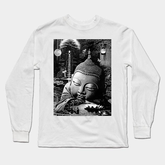 Sleeping Buddha Meditation Mindfulness Yoga Gift Lotus Peace Long Sleeve T-Shirt by seruniartworks